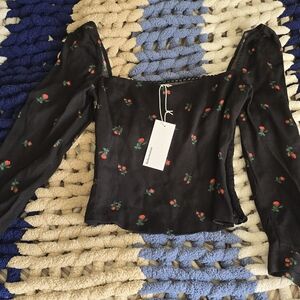 Reformation Black Floral Blouse